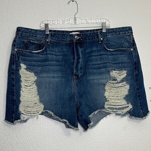 Good American Women's Plus Size 24 Bombshell Frayed‎ Distressed Denim Shorts